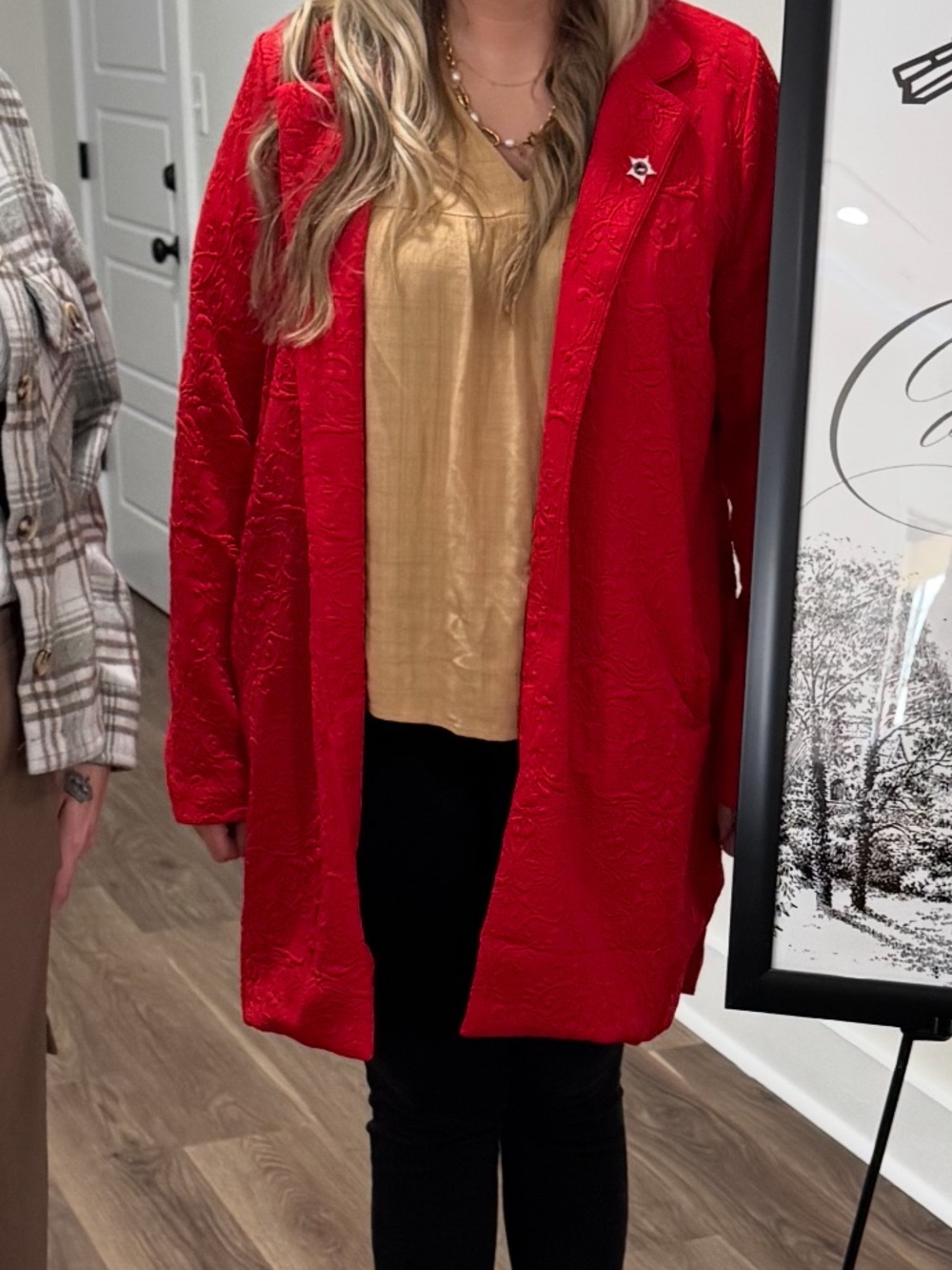 Scarlett Red Textured Open Front Robe Jacket - Picture 6 of 6